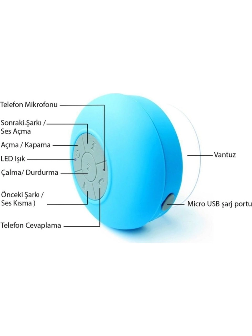 Su Geçirmez Mini Bluetooth Duş Hoparlörü Mavi