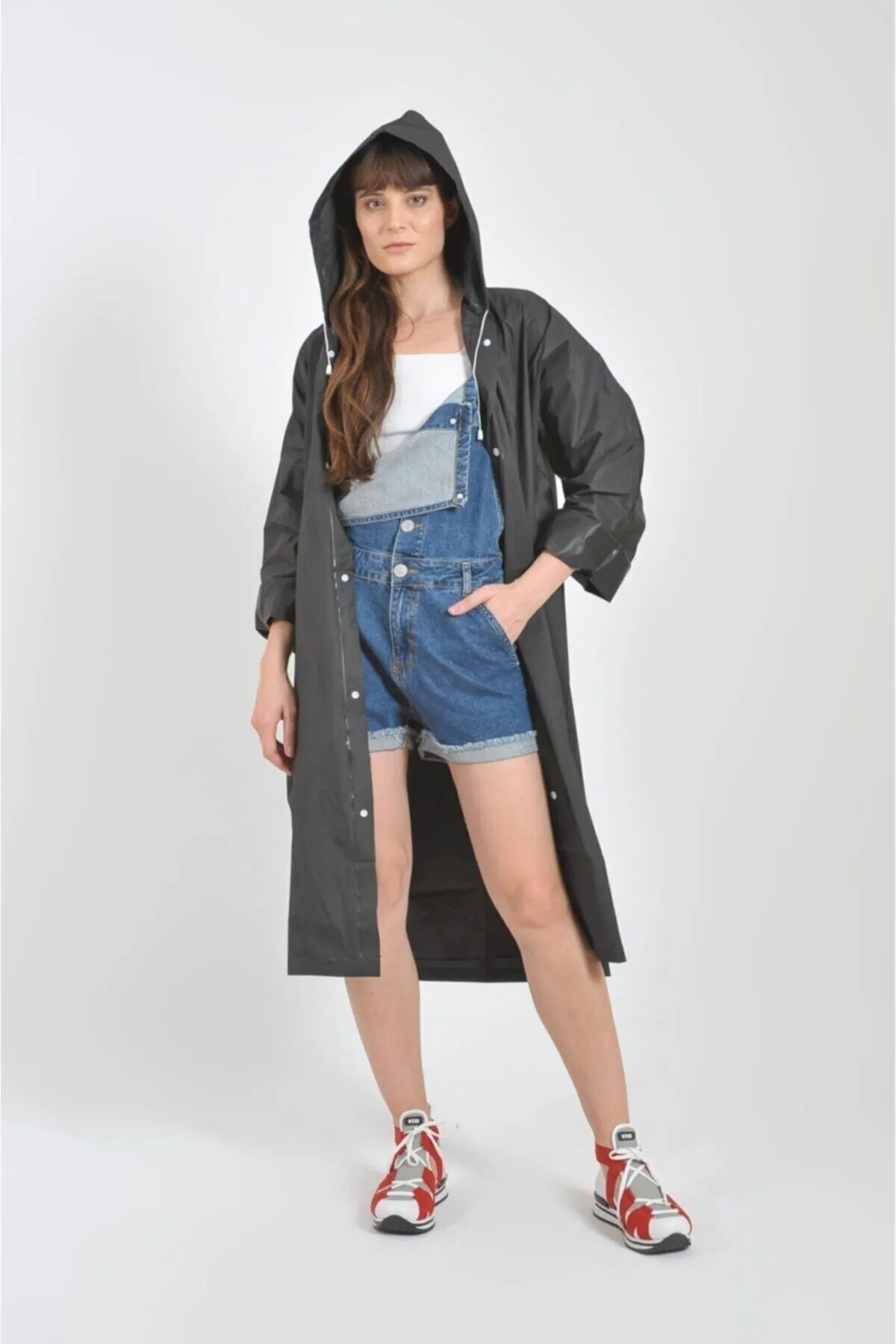 Siyah Yağmurluk Unisex Su Geçirmez Eva Kumaş Kalın Dayanıklı