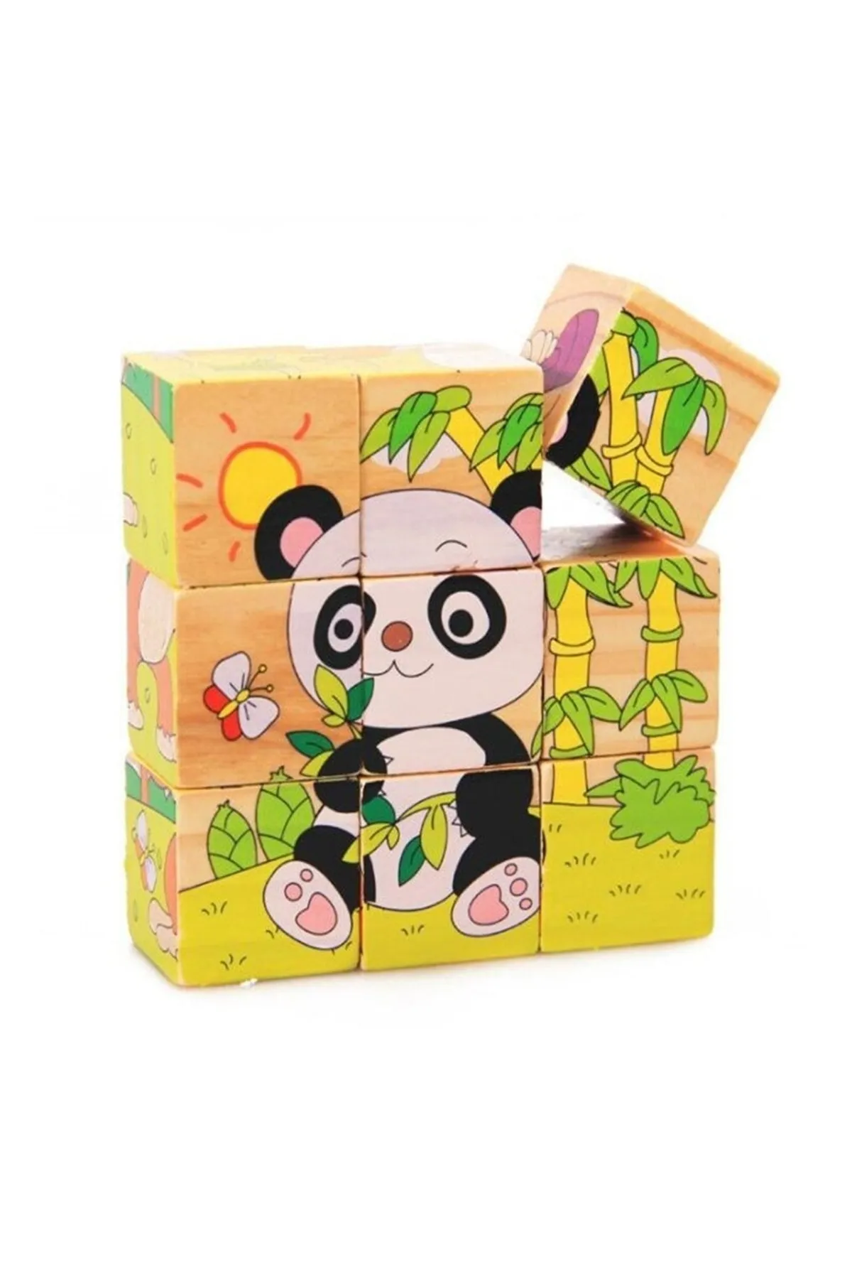 Ahşap 9 Parçalı Küp Puzzle 6 Farklı Desen Eşleştirme