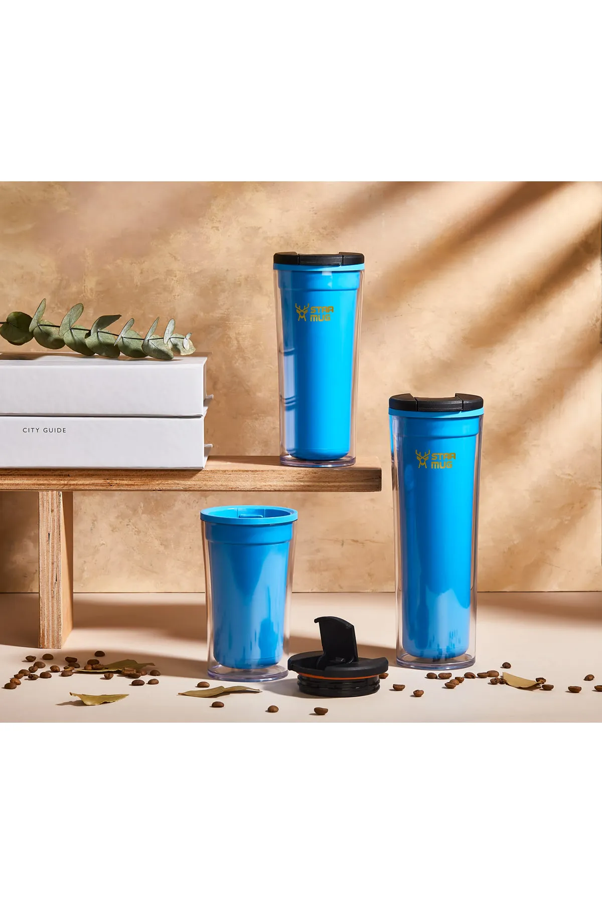 Termos Star Mug  350 ml  Opak Mavi Çift Katmanlı Kupa Sızdırmaz - Piknik Kamp Outdoor