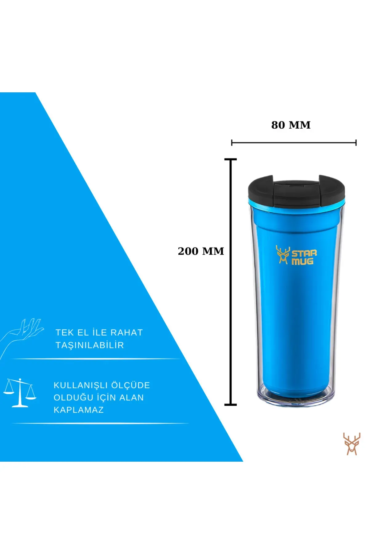 Termos Star Mug  350 ml  Opak Mavi Çift Katmanlı Kupa Sızdırmaz - Piknik Kamp Outdoor