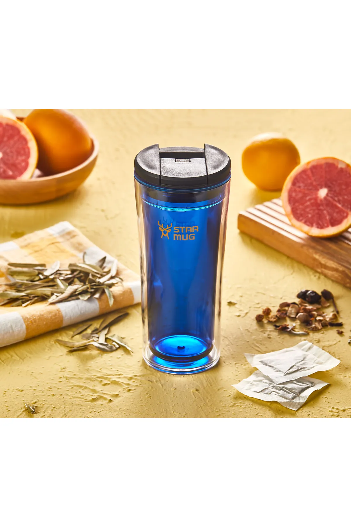 Termos Star Mug  350 ml Şeffaf Mavi Çift Katmanlı Kupa Sızdırmaz - Piknik Kamp Outdoor