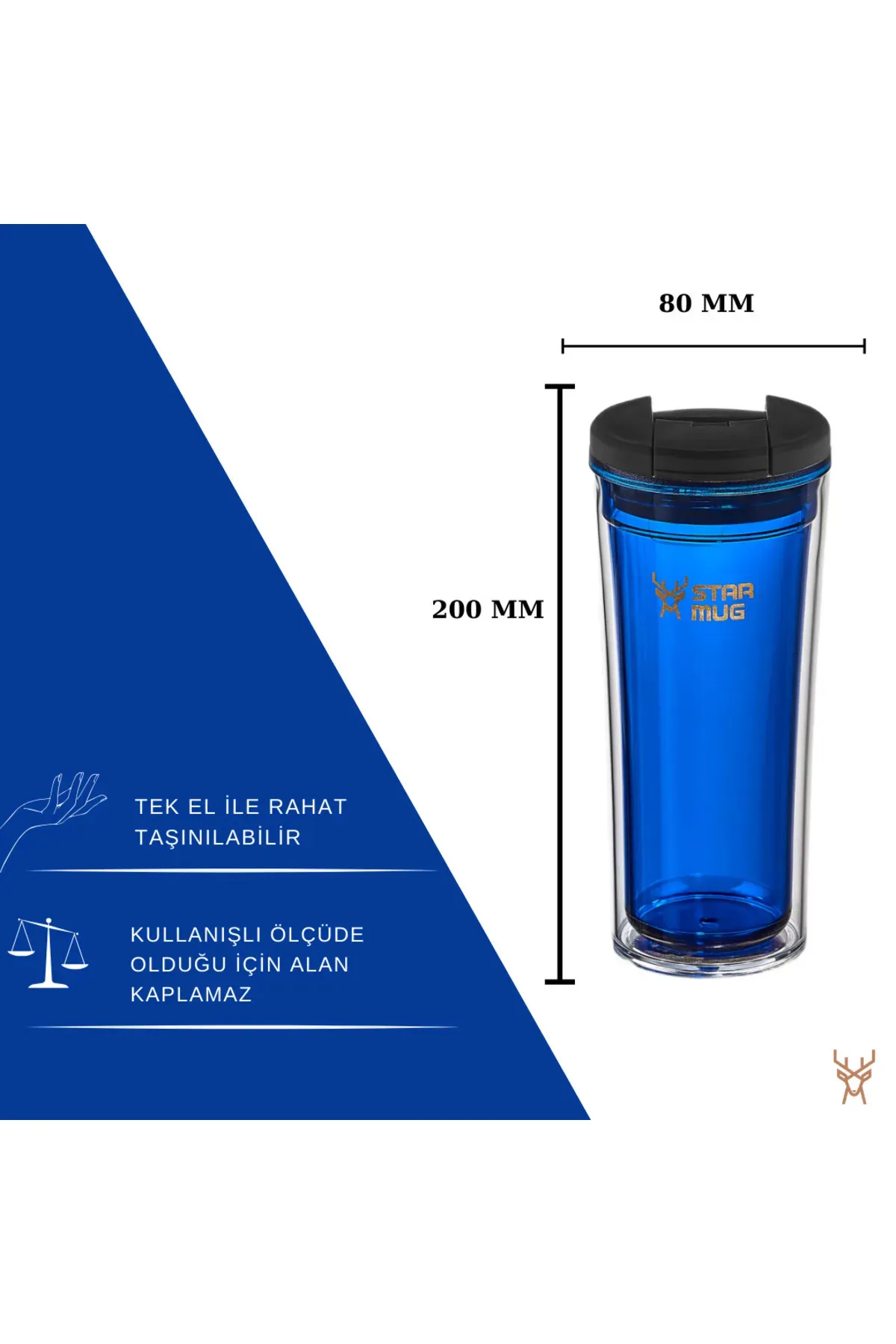 Termos Star Mug  350 ml Şeffaf Mavi Çift Katmanlı Kupa Sızdırmaz - Piknik Kamp Outdoor