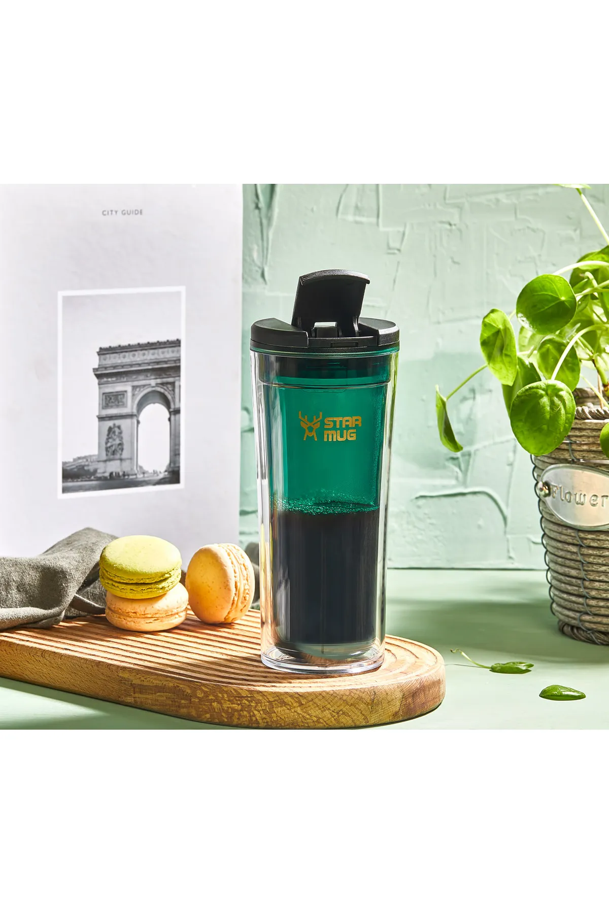 Termos Star Mug  350 ml  Şeffaf Yeşil Çift Katmanlı Kupa Sızdırmaz - Piknik Kamp Outdoor