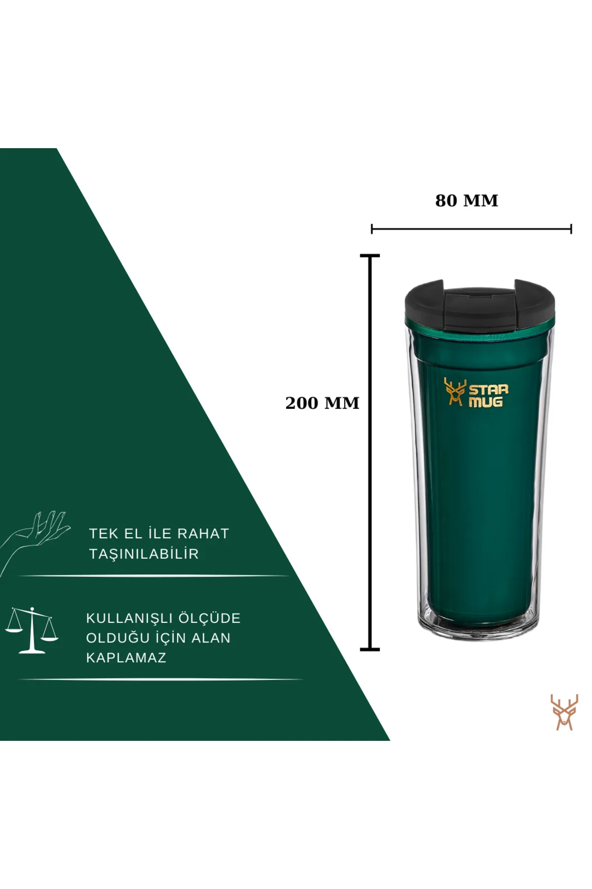 Termos Star Mug  350 ml  Opak Yeşil Çift Katmanlı Kupa Sızdırmaz - Piknik Kamp Outdoor
