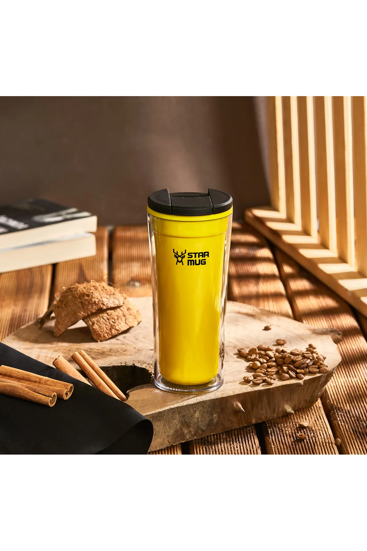Termos Star Mug  350 ml  Opak Sarı Çift Katmanlı Kupa Sızdırmaz - Piknik Kamp Outdoor
