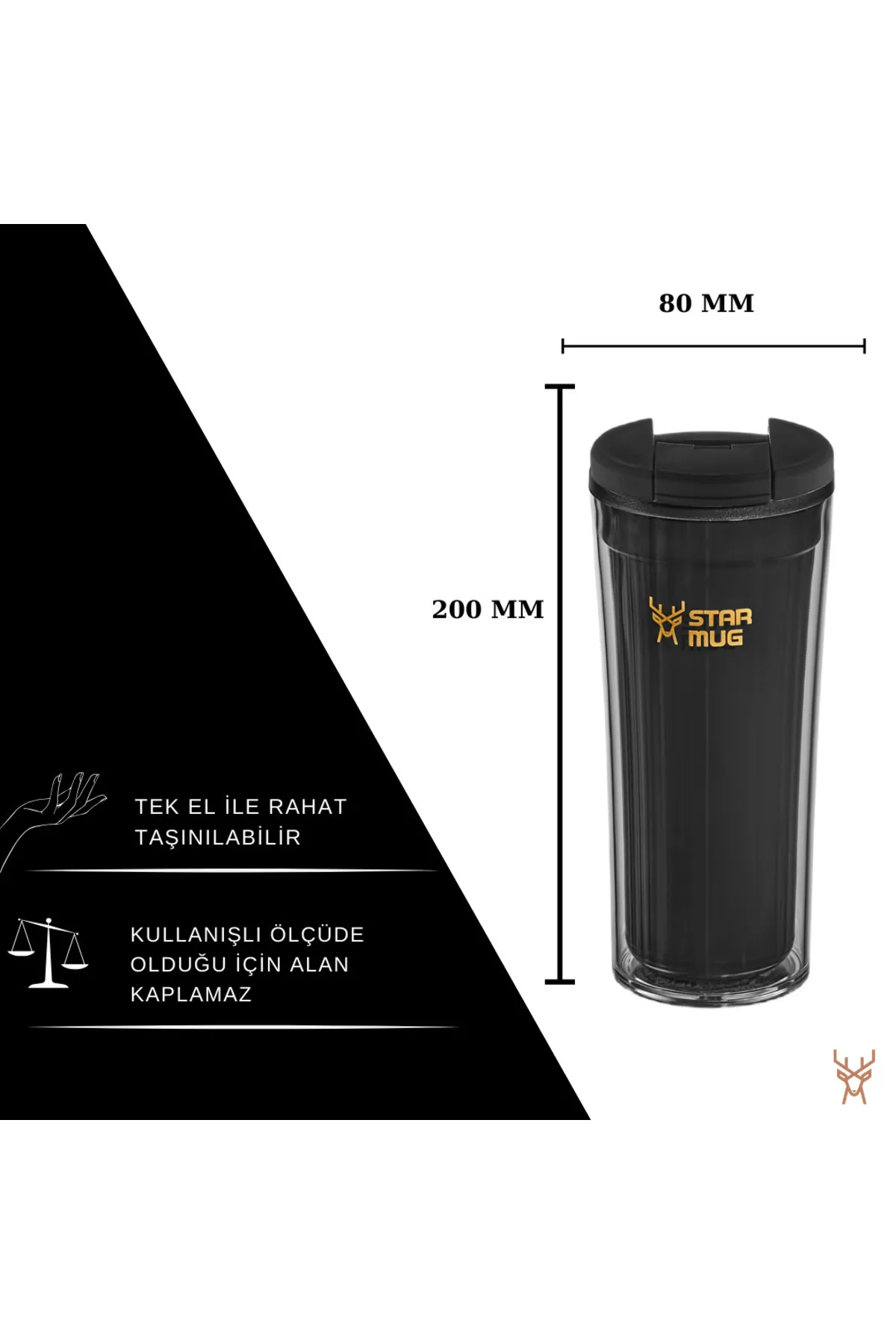 Termos Star Mug  350 ml  Opak Siyah Çift Katmanlı Kupa Sızdırmaz - Piknik Kamp Outdoor