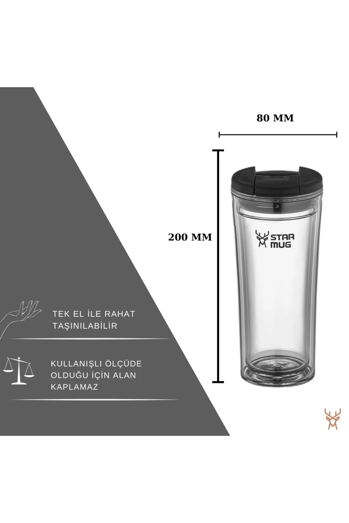 Termos Star Mug  350 ml  Şeffaf Çift Katmanlı Kupa Sızdırmaz - Piknik Kamp Outdoor