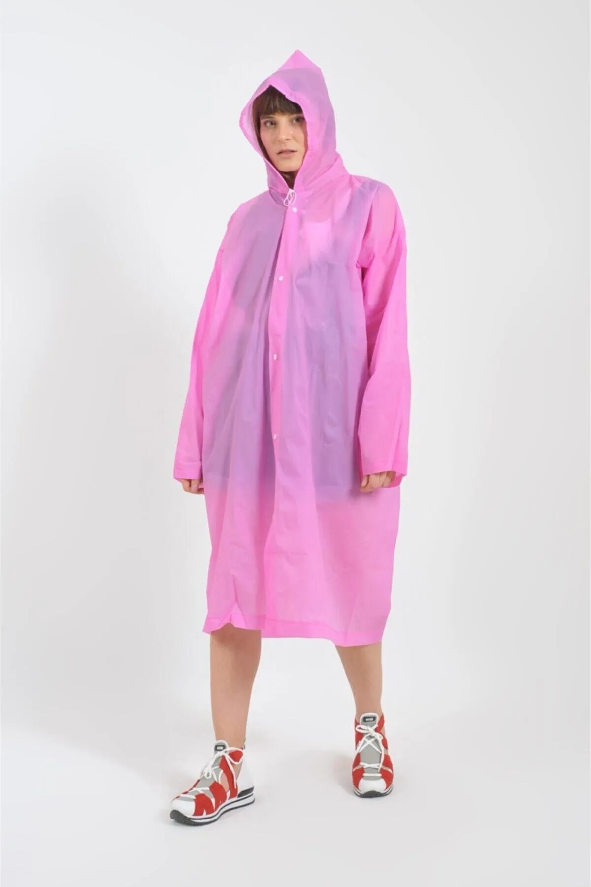 Pembe Yağmurluk Unisex Su Geçirmez Eva Kumaş Kalın Dayanıklı