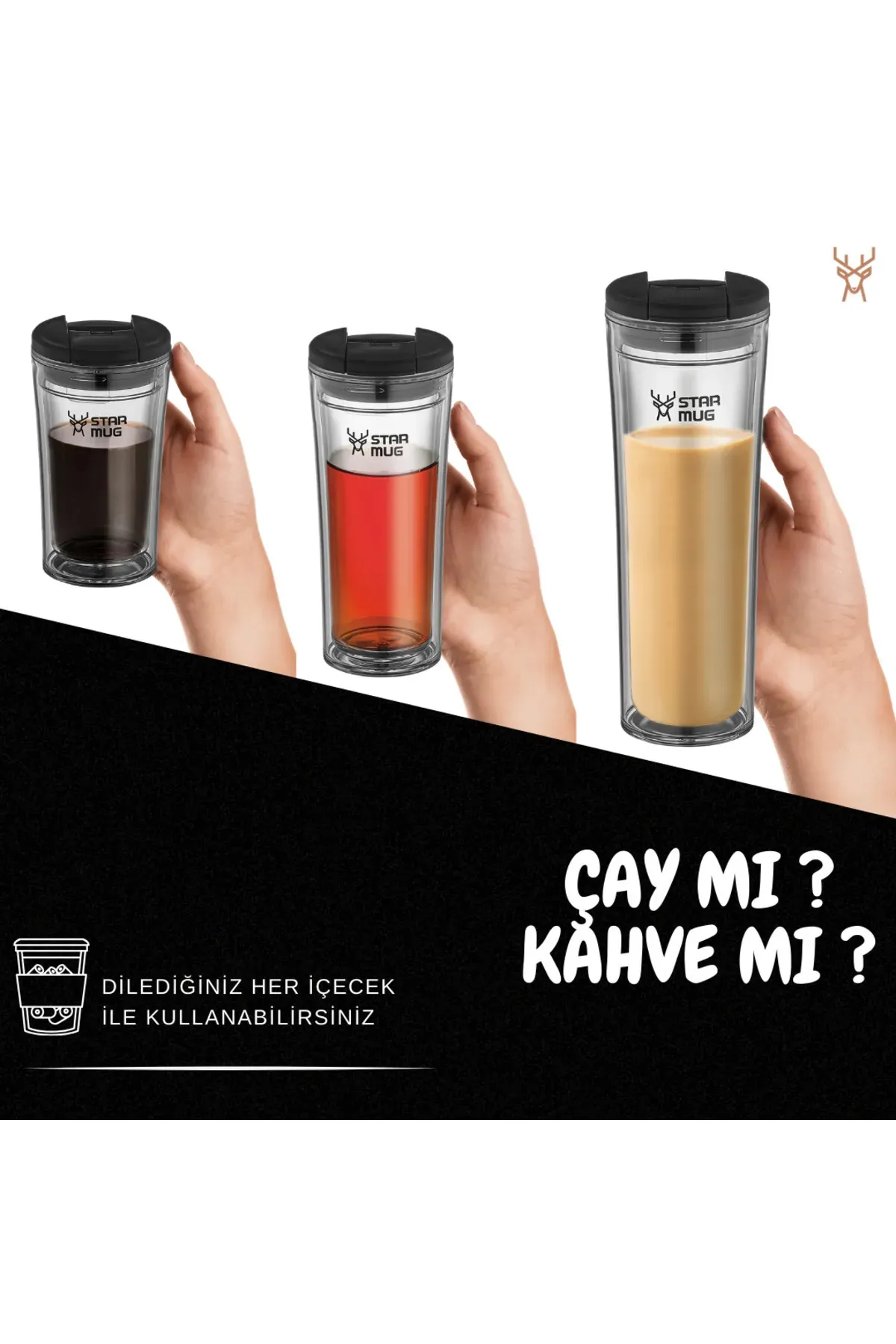 Termos Star Mug  350 ml  Şeffaf Çift Katmanlı Kupa Sızdırmaz - Piknik Kamp Outdoor