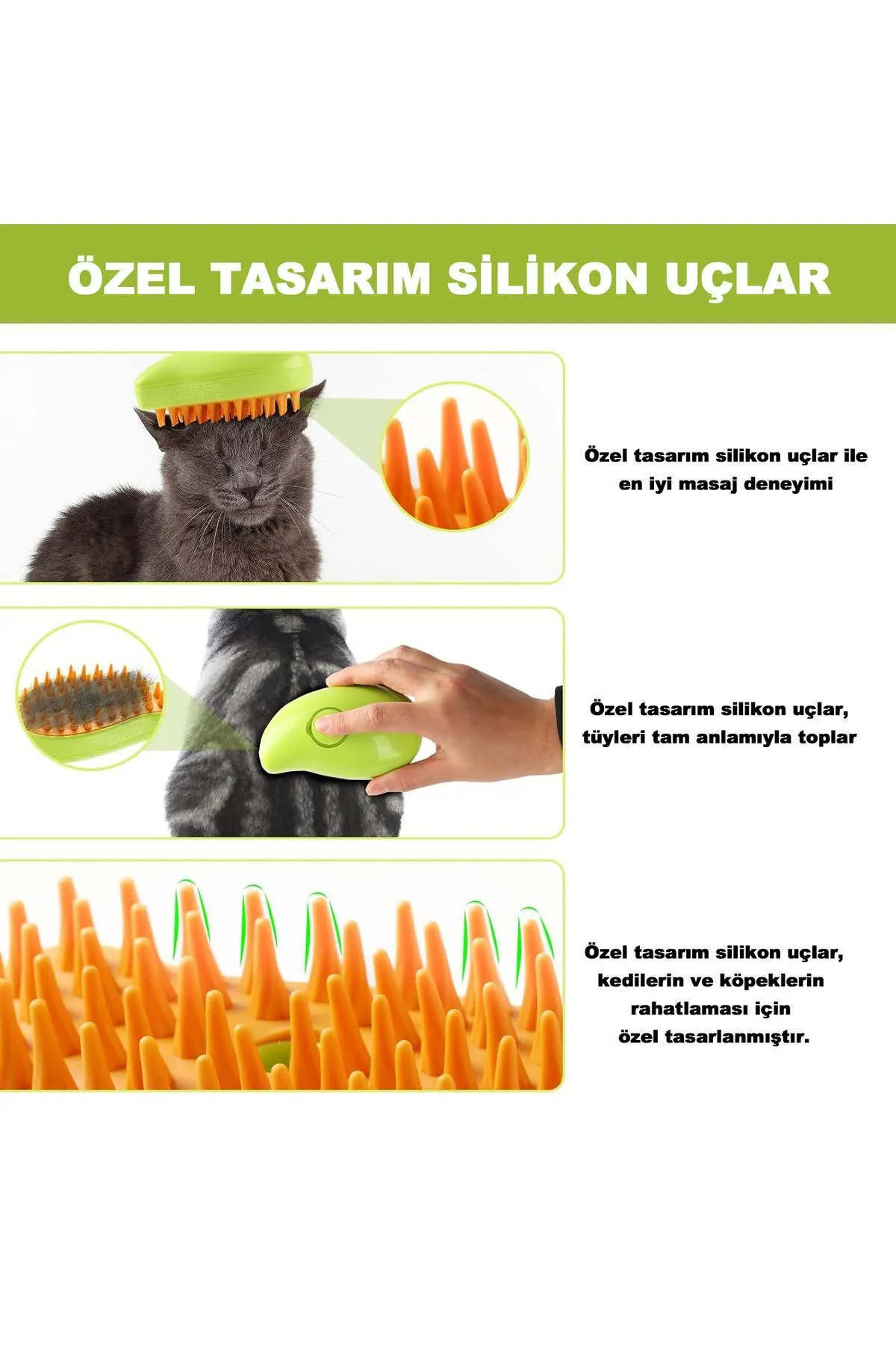 Buharlı Şarjlı Kedi Tüy Fırçası Buharlı Köpek Fırçası Yumuşak Silikon Fırça Kedi Bakım Fırçası