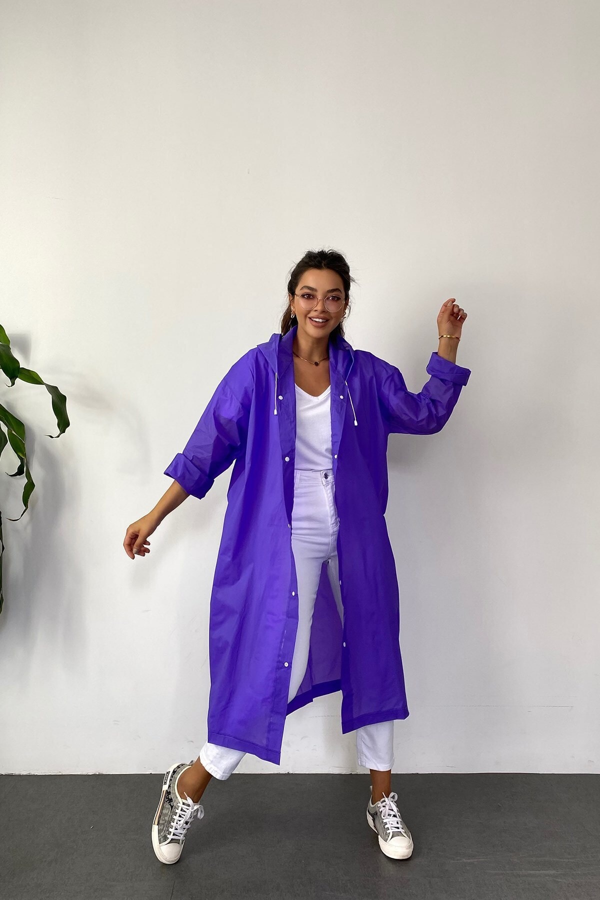 Mor Yağmurluk Unisex Su Geçirmez Eva Kumaş Kalın Dayanıklı