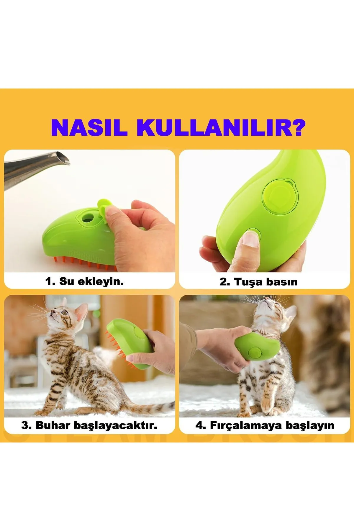 Buharlı Şarjlı Kedi Tüy Fırçası Buharlı Köpek Fırçası Yumuşak Silikon Fırça Kedi Bakım Fırçası