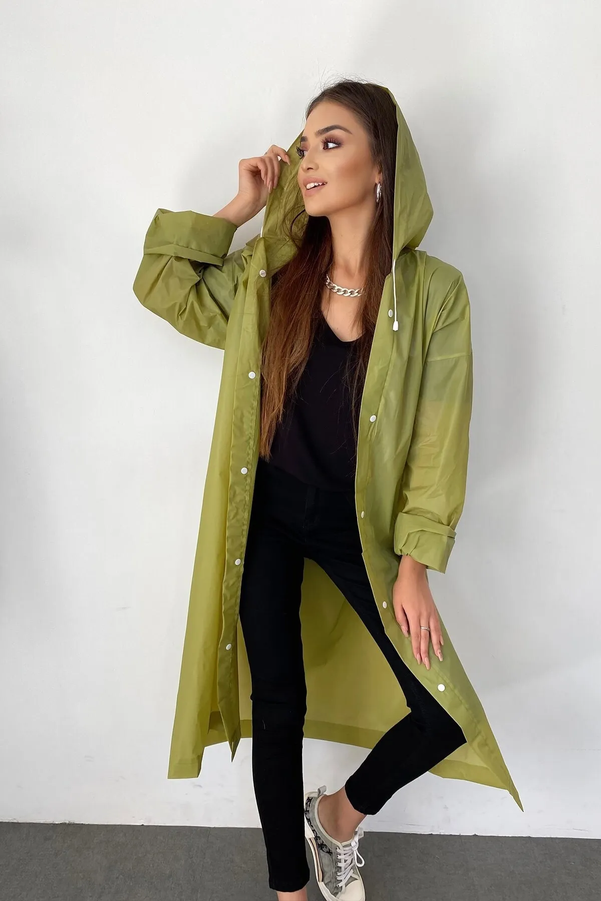 Haki Yağmurluk Unisex Su Geçirmez Eva Kumaş Kalın Dayanıklı