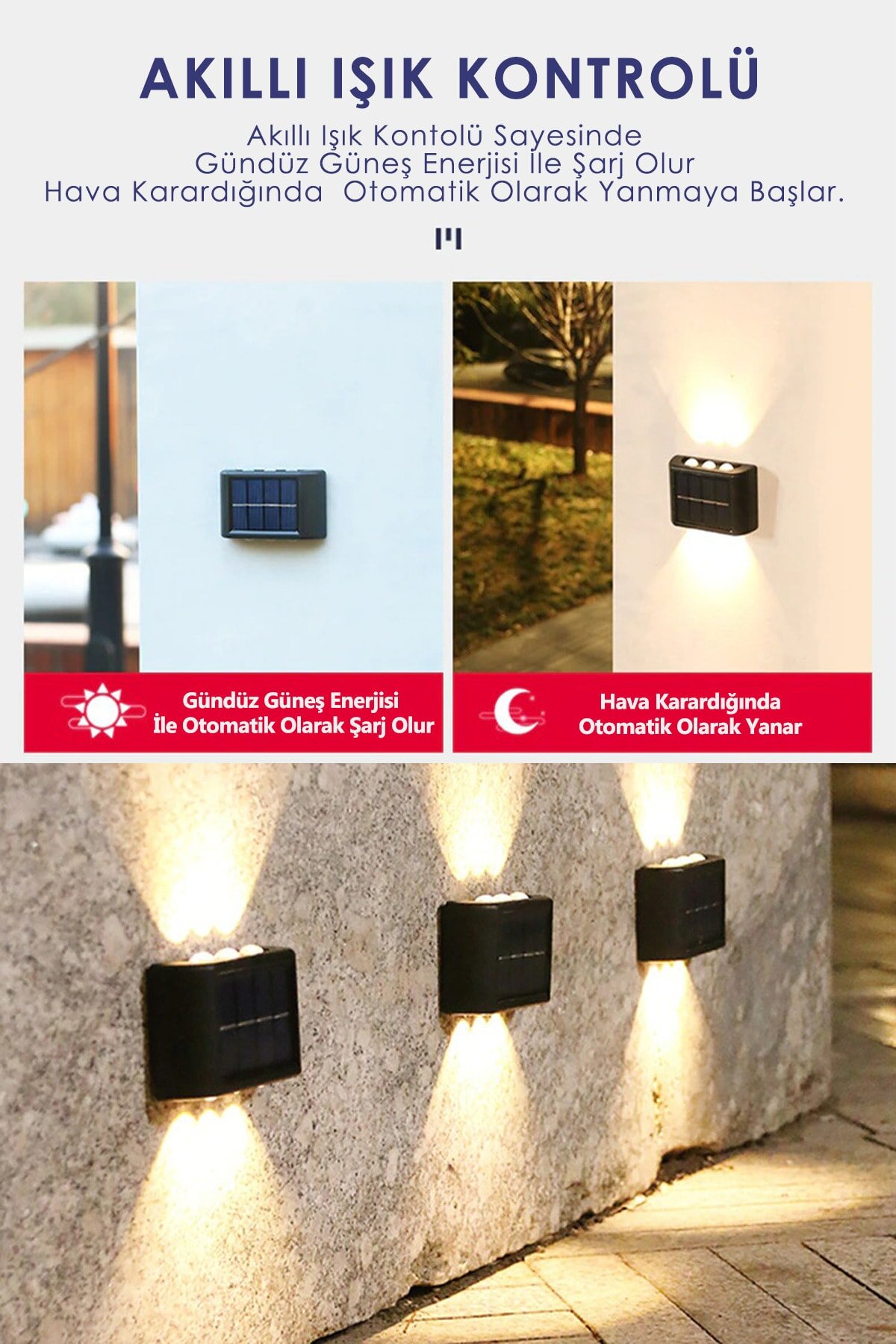 Güneş Enerjili Sensörlü 2 Adet Duvar Aplik 6ledli
