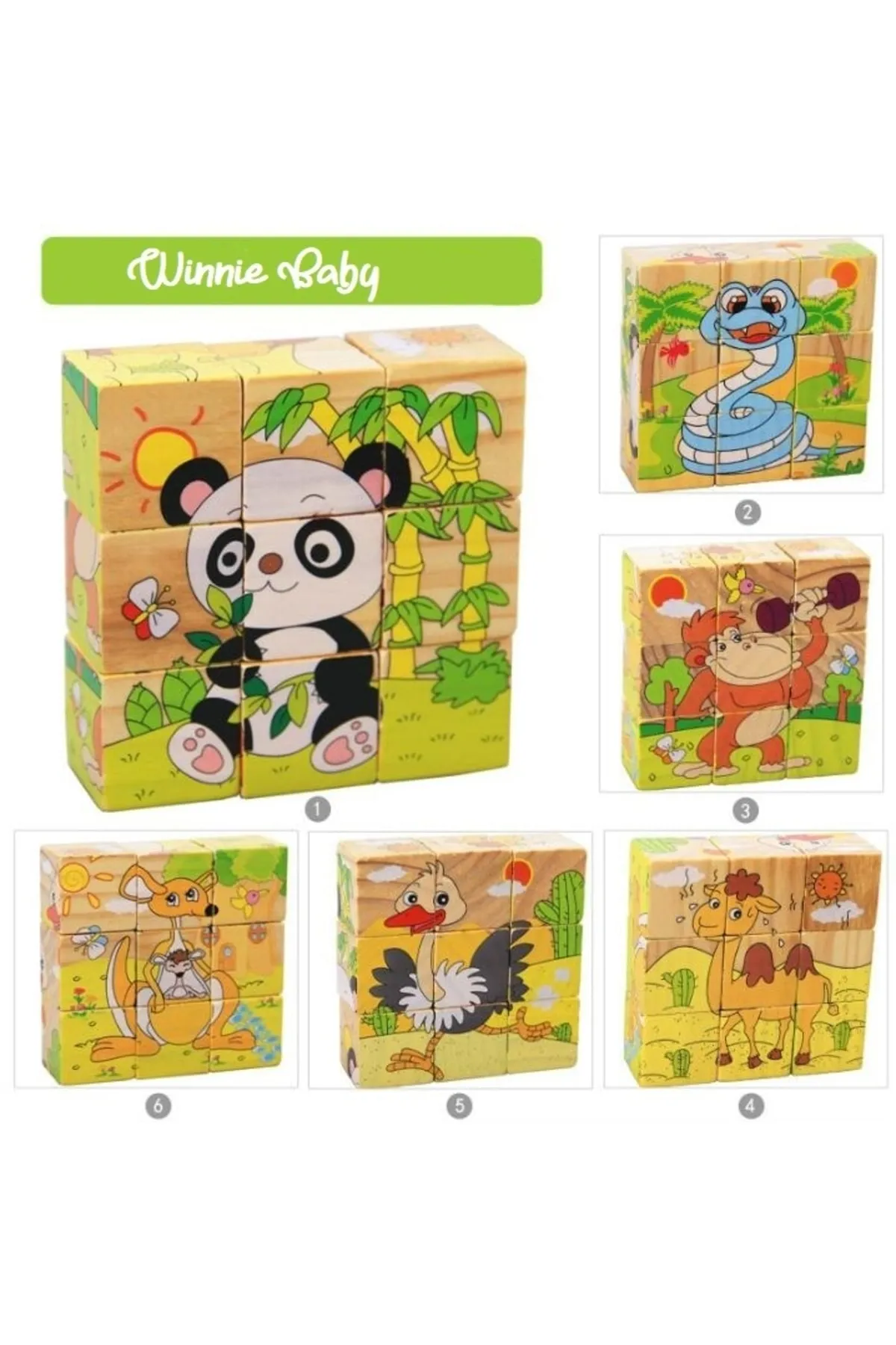 Ahşap 9 Parçalı Küp Puzzle 6 Farklı Desen Eşleştirme