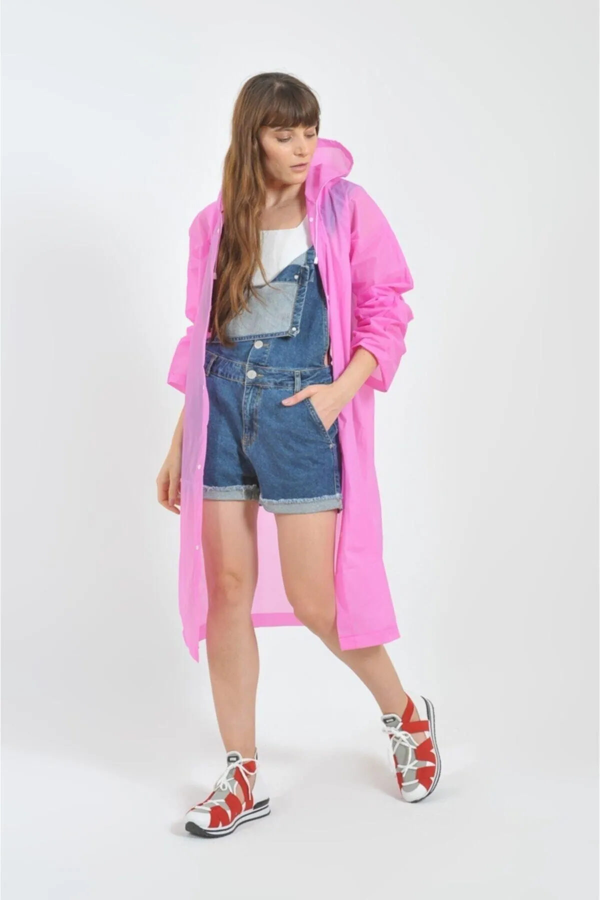Pembe Yağmurluk Unisex Su Geçirmez Eva Kumaş Kalın Dayanıklı