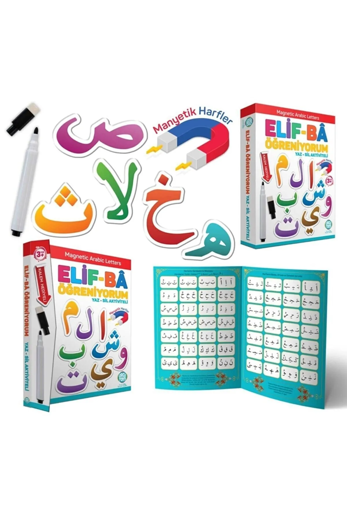 Manyetik Elif Ba Öğreniyorum Klasör ve Yaz Sil Bölümlü Kalem Seti