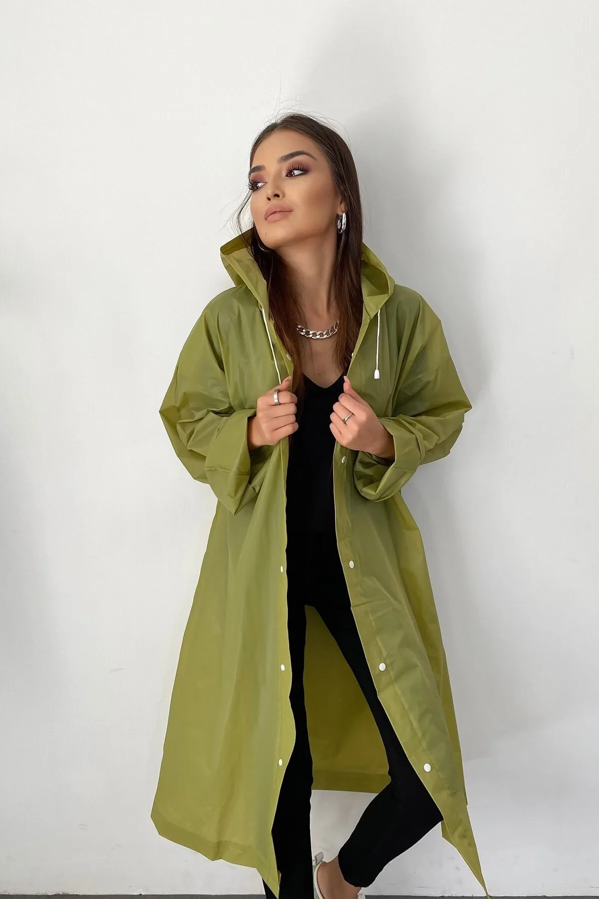 Haki Yağmurluk Unisex Su Geçirmez Eva Kumaş Kalın Dayanıklı