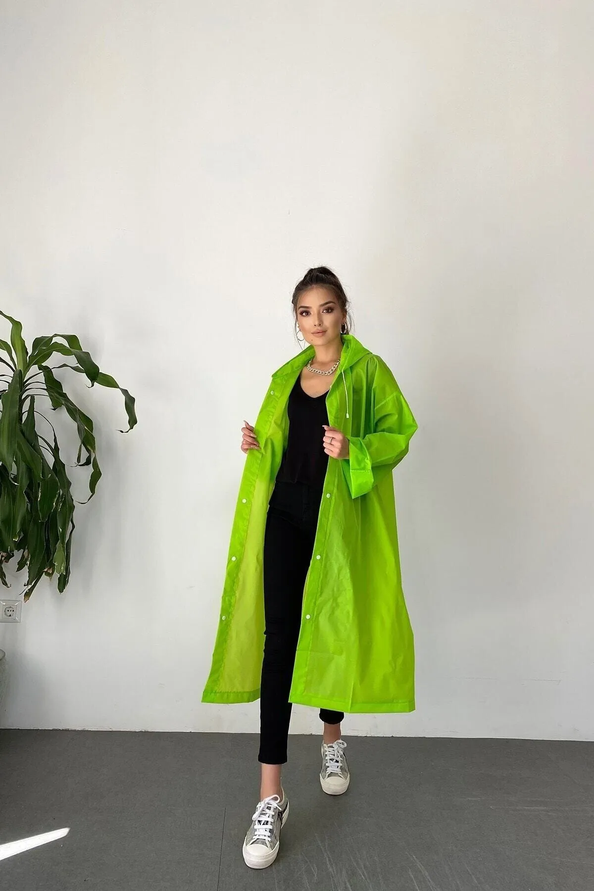 Yeşil Yağmurluk Unisex Su Geçirmez Eva Kumaş Kalın Dayanıklı