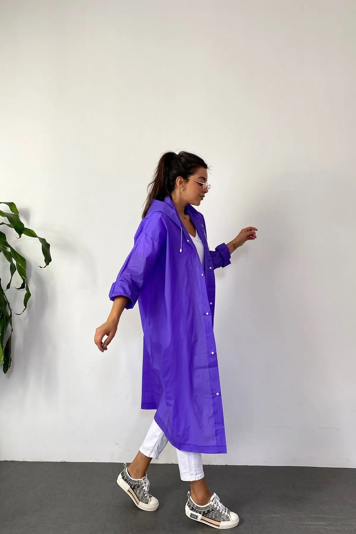 Mor Yağmurluk Unisex Su Geçirmez Eva Kumaş Kalın Dayanıklı