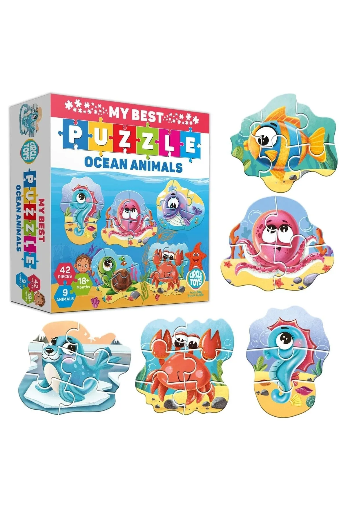 Deniz Canlıları Yapboz Seti Eğitici - Öğretici 9 Hayvan 42 Parça