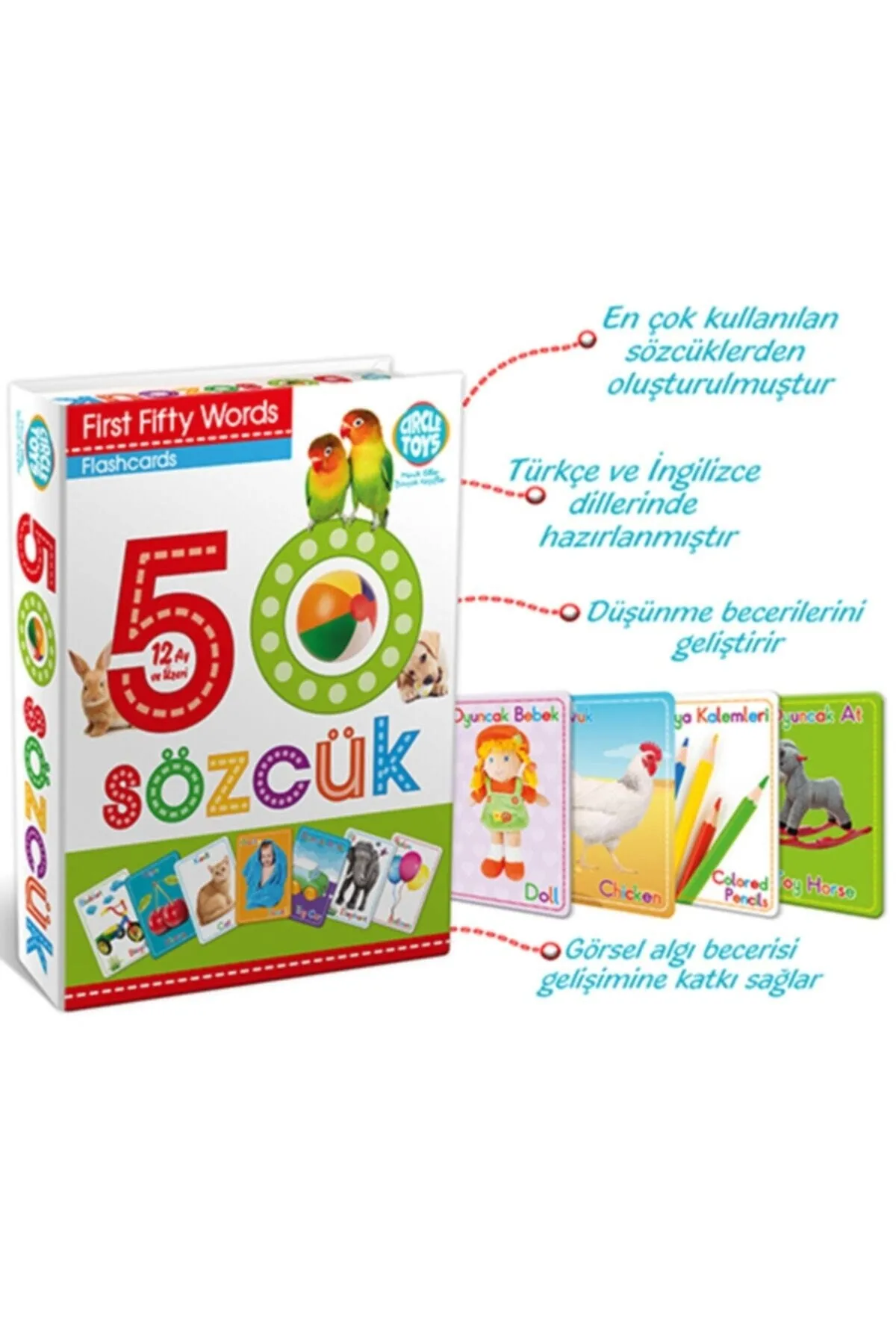 Türkçe - İngilizce 50 Sözcük Bebek Eğitim Kelime Sözcük Kartı