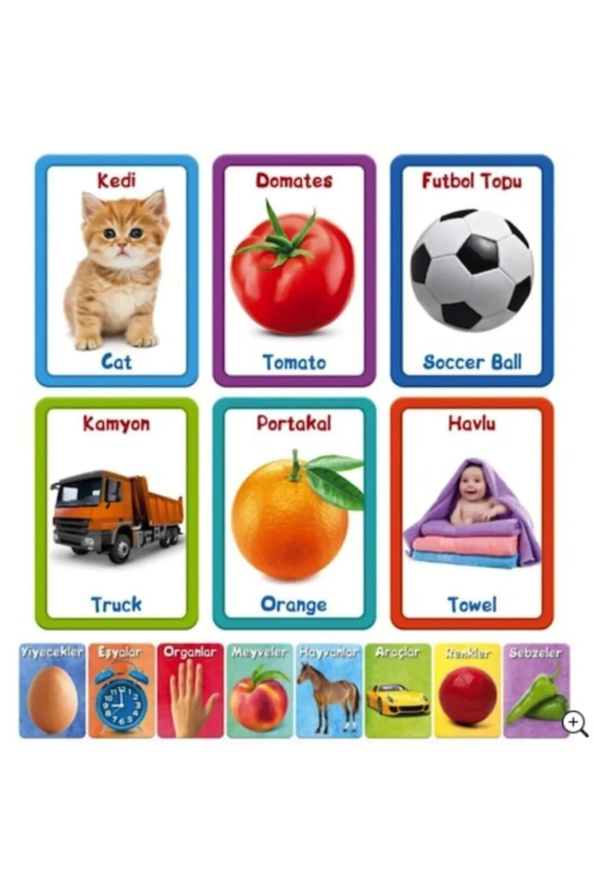 Türkçe - İngilizce 100 Sözcük Bebek Eğitim Kelime Sözcük Kartı