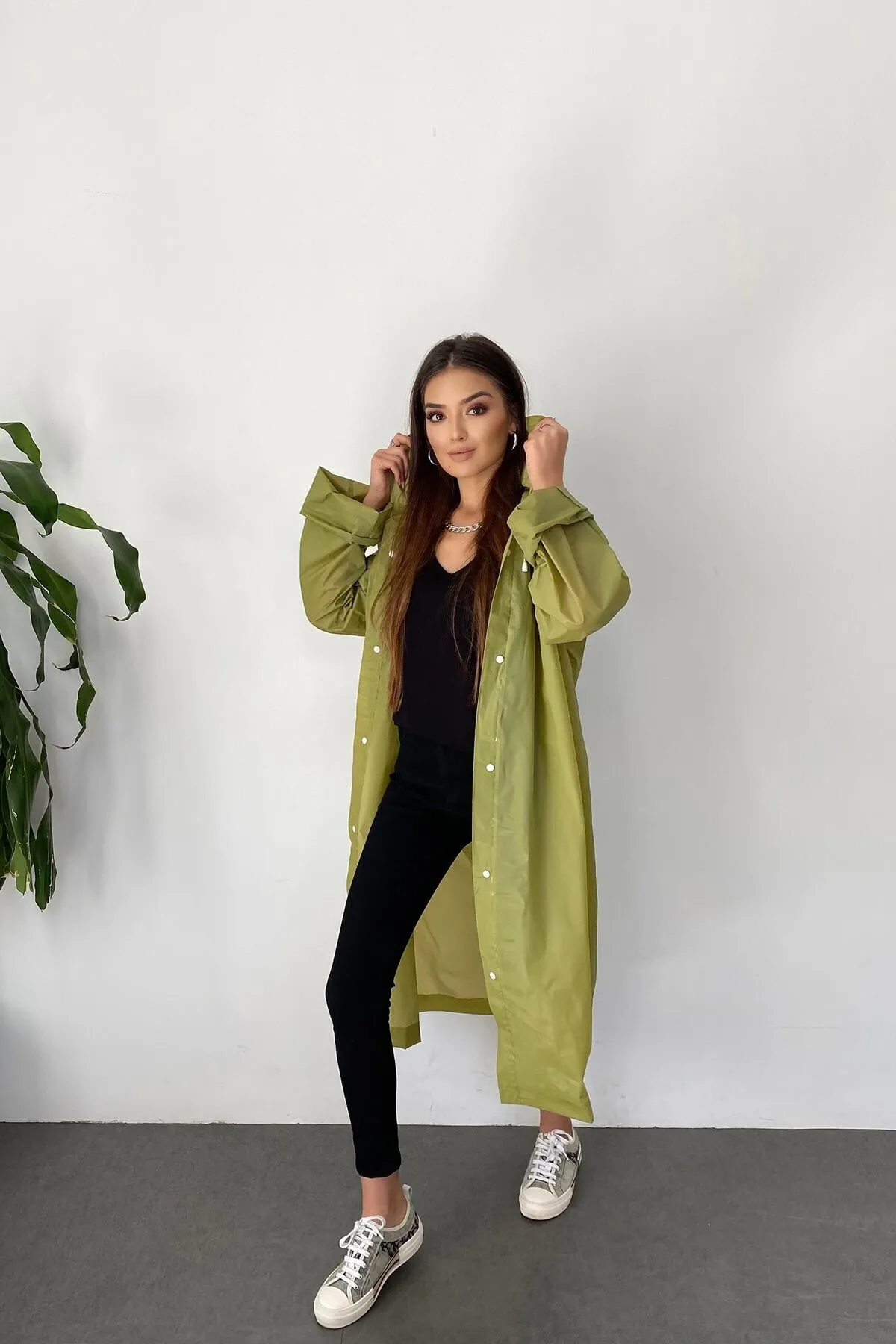 Haki Yağmurluk Unisex Su Geçirmez Eva Kumaş Kalın Dayanıklı