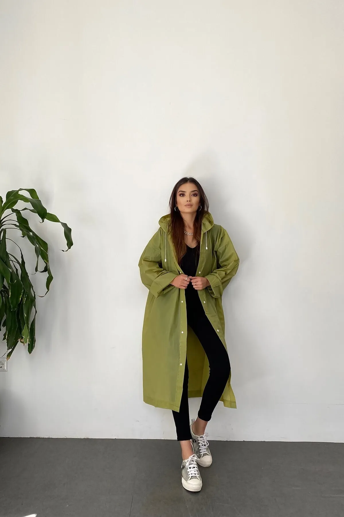 Haki Yağmurluk Unisex Su Geçirmez Eva Kumaş Kalın Dayanıklı
