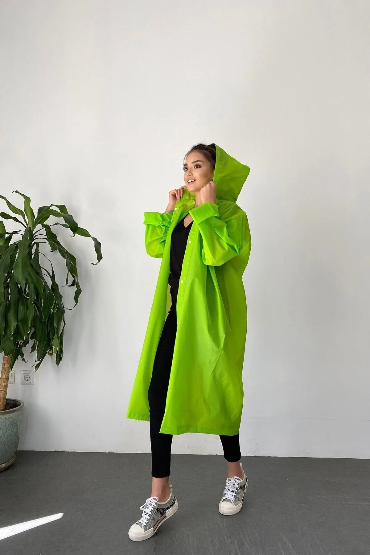 Yeşil Yağmurluk Unisex Su Geçirmez Eva Kumaş Kalın Dayanıklı