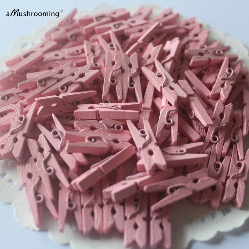 Ahşap Mini Mandal Seti Pembe 100 Adet