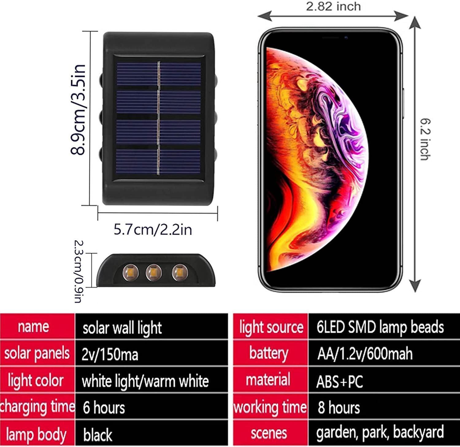 Güneş Enerjili Sensörlü 2 Adet Duvar Aplik 6ledli