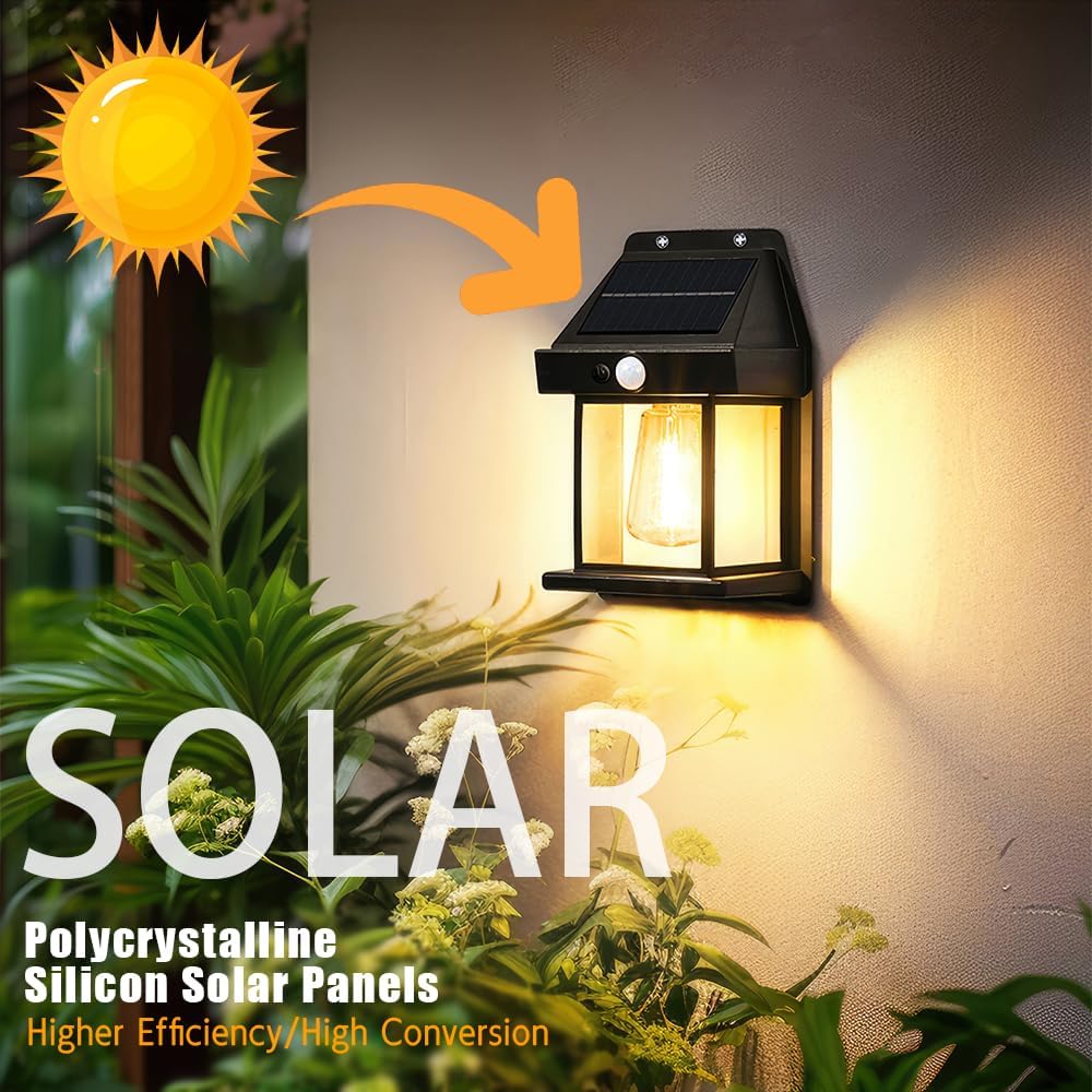 Güneş Enerjili Solar Duvar Lambası Rustik Ampul Gün Işığı Dekoratif Solar Aydınlatma