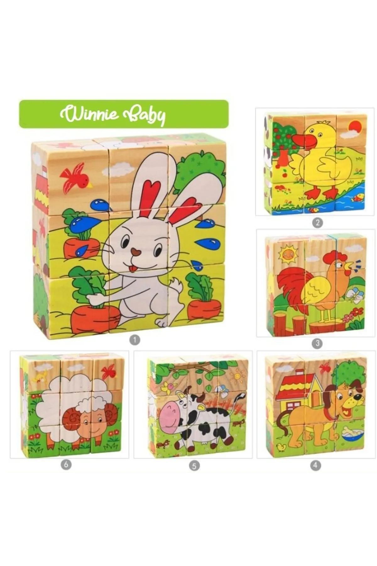 Ahşap 9 Parçalı Küp Puzzle 6 Farklı Desen Eşleştirme