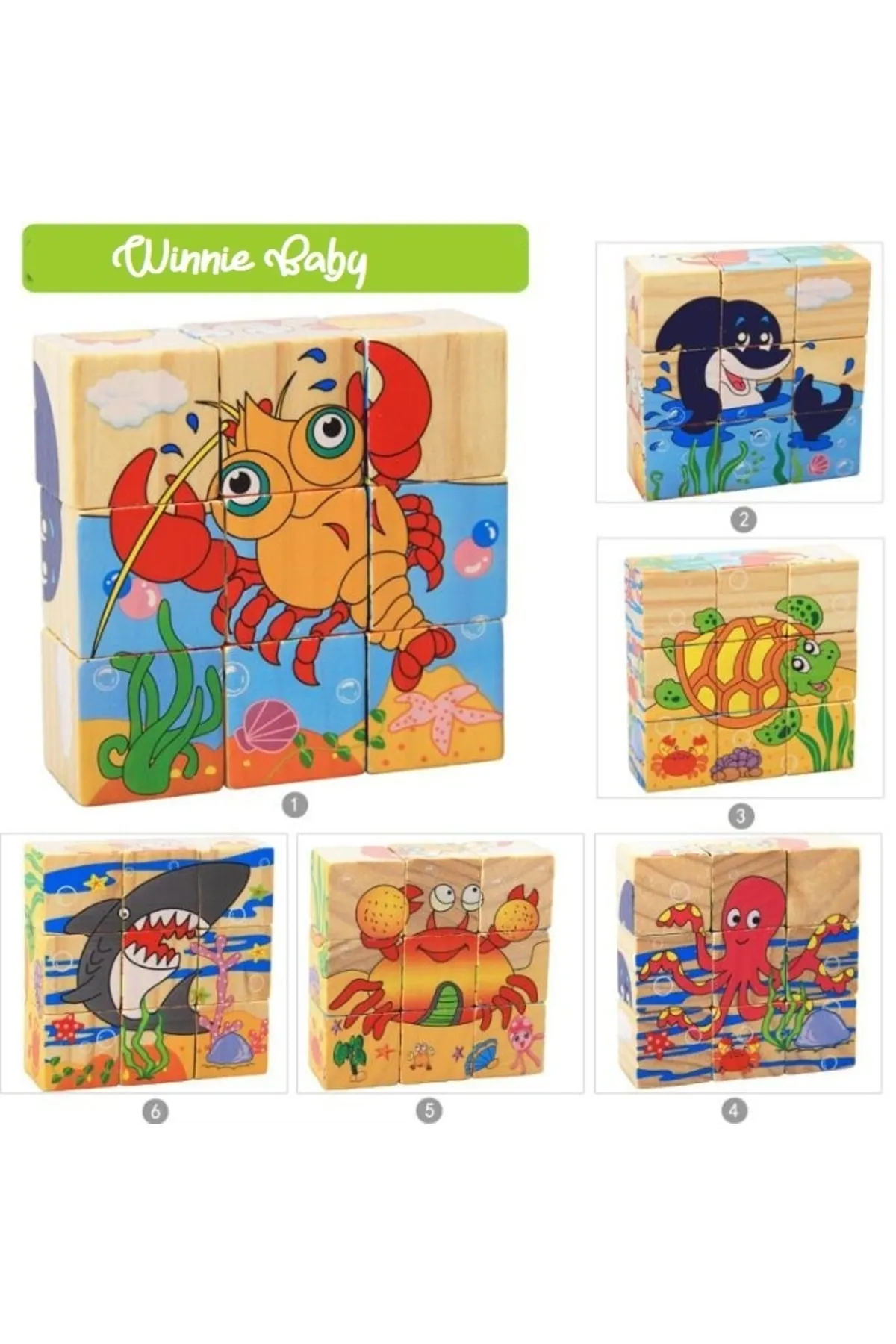 Ahşap 9 Parçalı Küp Puzzle 6 Farklı Desen Eşleştirme