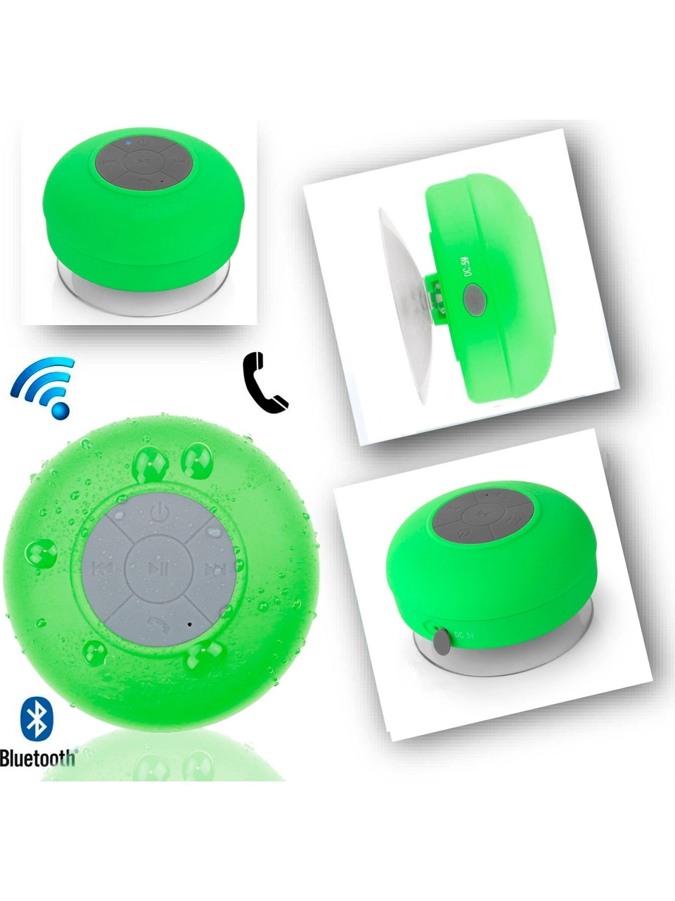 Su Geçirmez Mini Bluetooth Duş Hoparlörü Yeşil