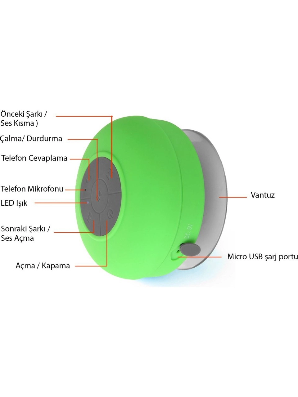 Su Geçirmez Mini Bluetooth Duş Hoparlörü Yeşil