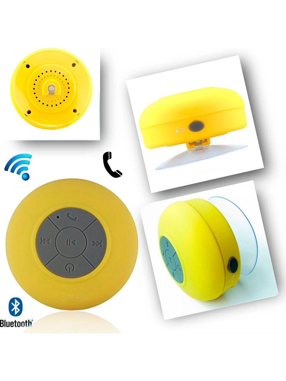 Su Geçirmez Mini Bluetooth Duş Hoparlörü Sarı