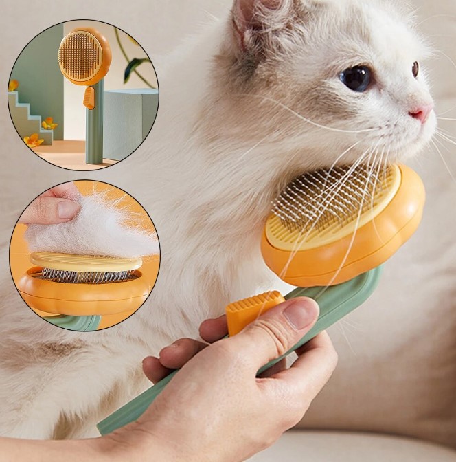 Bal Kabağı Tasarımlı Kedi  Köpek Tüy Toplama Tarama Basmalı Bakım Fırçası