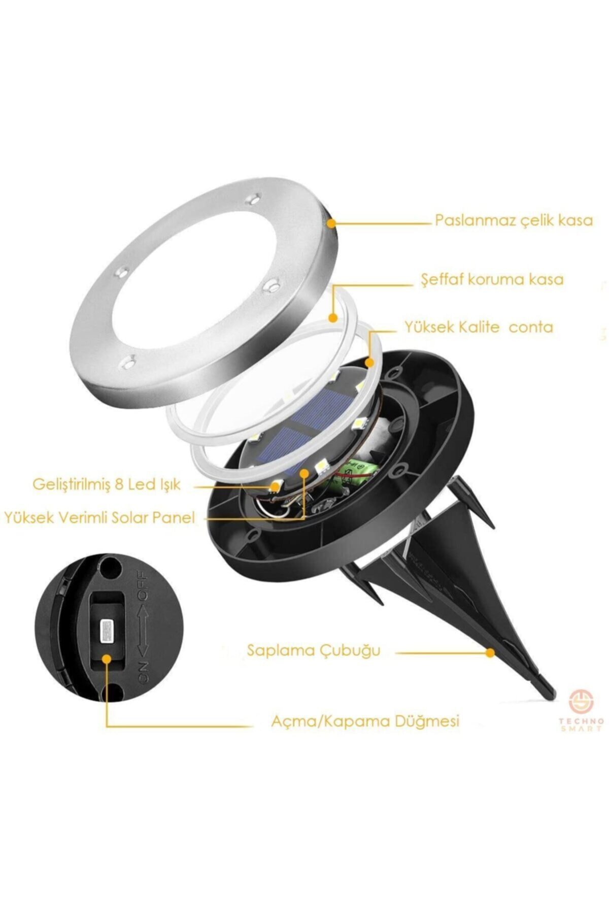 Güneş Enerjili Kazıklı Bahçe Aydınlatma 4 Adet 3W Gün Işığı