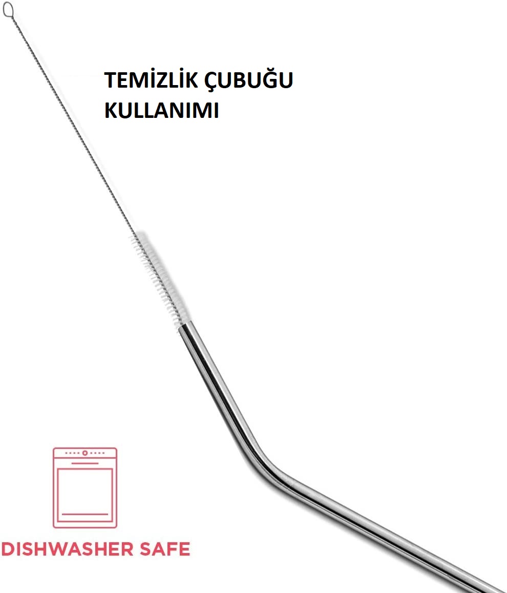 Çelik Pipet Paslanmaz Çelik 4 Adet Pipet Ve Pipet Temizleme Fırçası