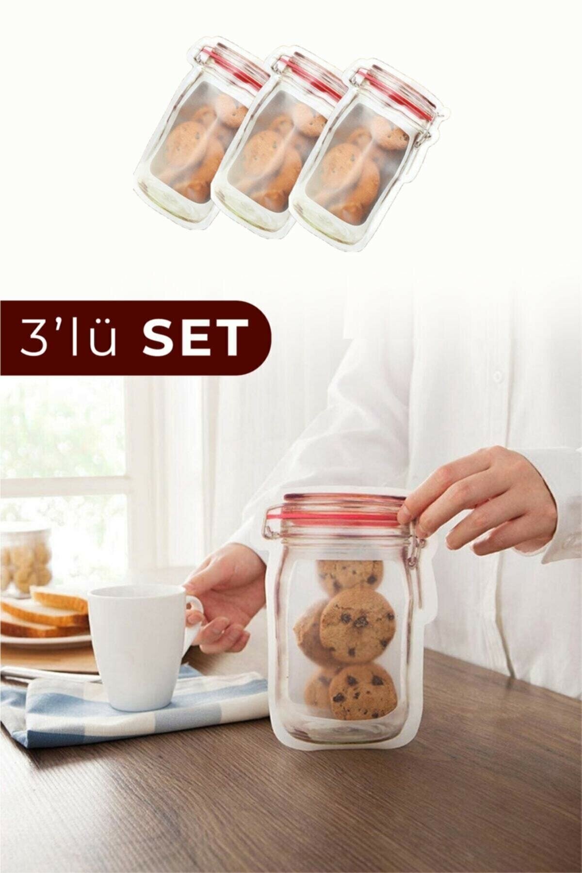 Küçük Boy Kavanoz Görünümlü Kilitli Saklama Poşedi 3 Adet