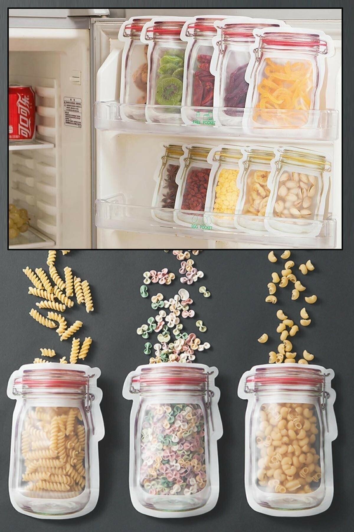 Küçük Boy Kavanoz Görünümlü Kilitli Saklama Poşedi 3 Adet