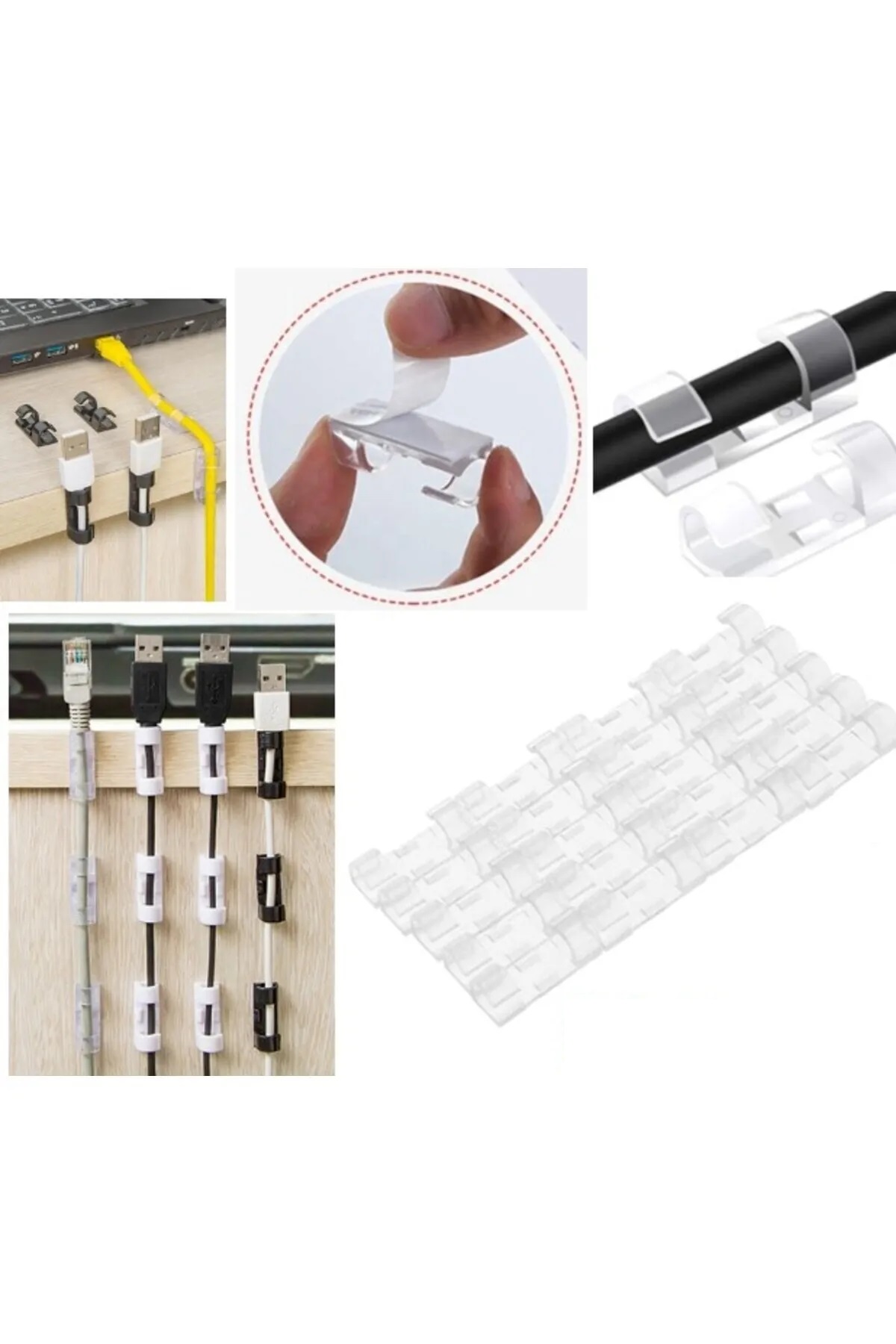 Kablo Sabitleyici Şeffaf Klips 20’li Yapışkanlı Pratik Kablo Düzenleme