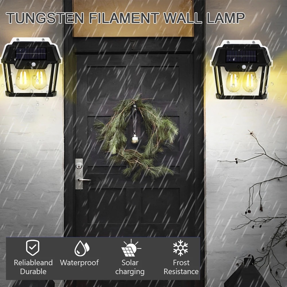 Güneş Enerjili Solar Duvar Lambası 2li Rustik Ampul Gün Işığı Dekoratif Solar Aydınlatma