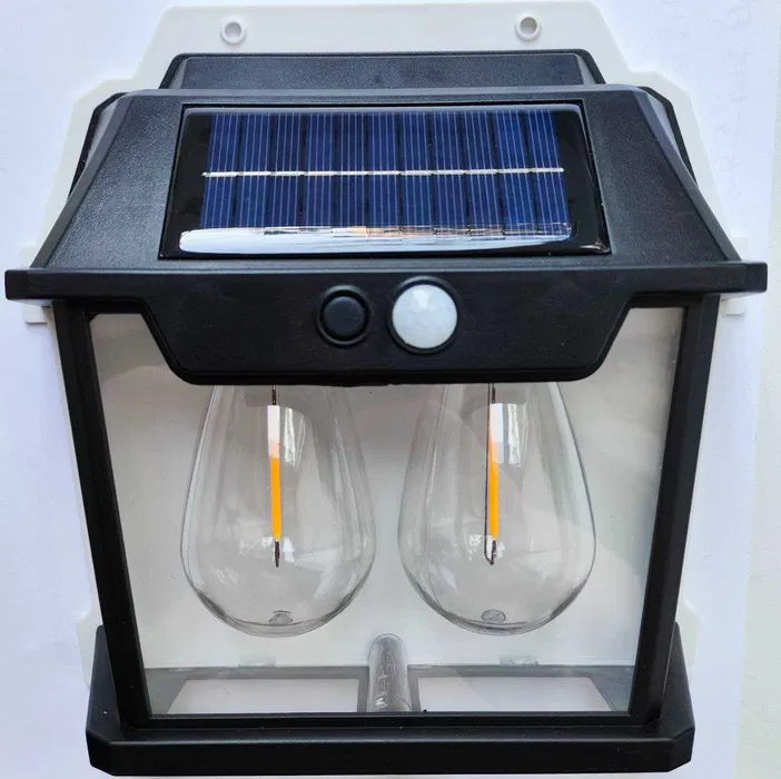 Güneş Enerjili Solar Duvar Lambası 2li Rustik Ampul Gün Işığı Dekoratif Solar Aydınlatma