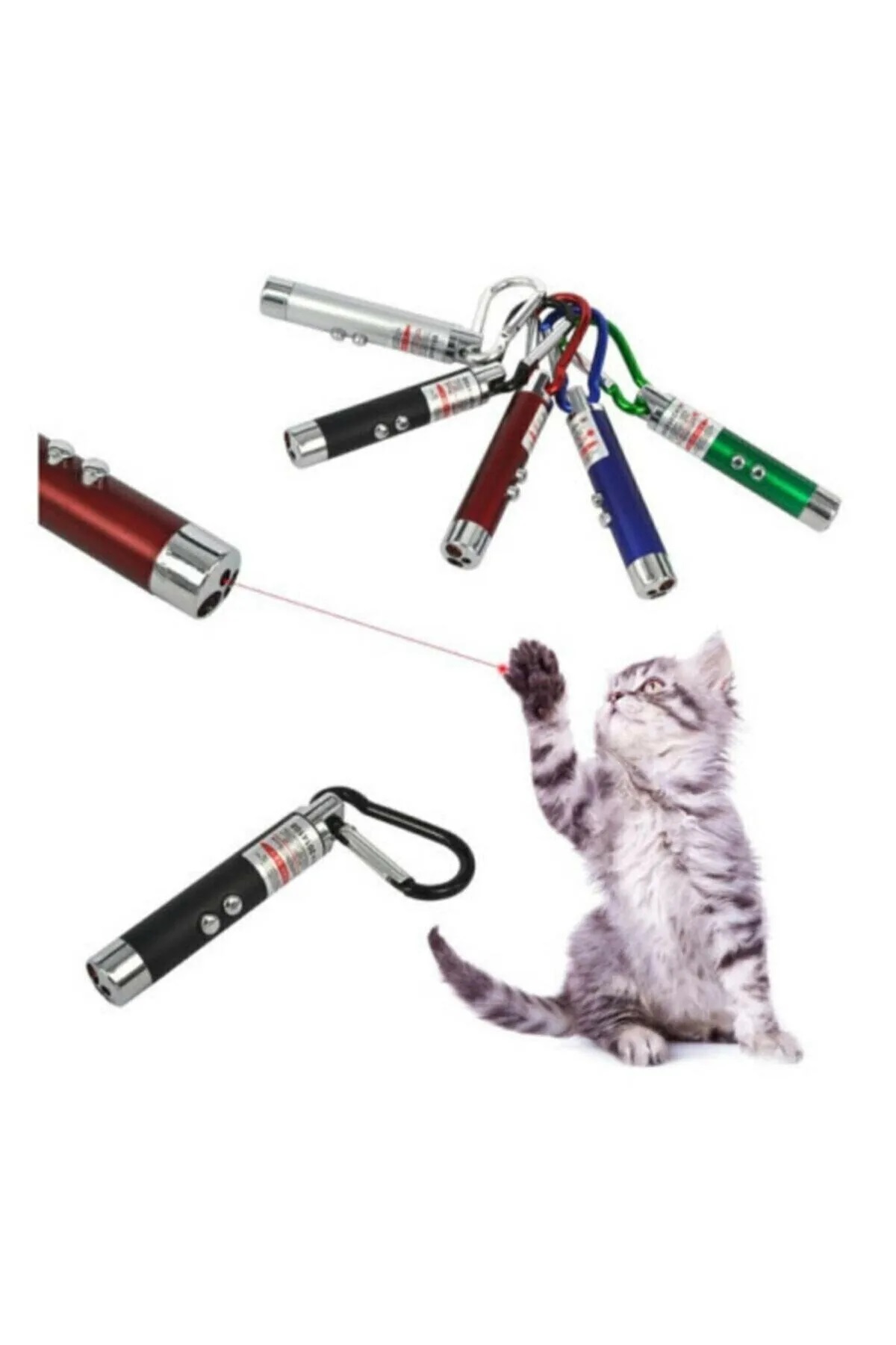 Kedi Lazeri 3 Fonksiyonlu Kırmızı Beyaz Işıklı Led Oyuncak Anahtarlık