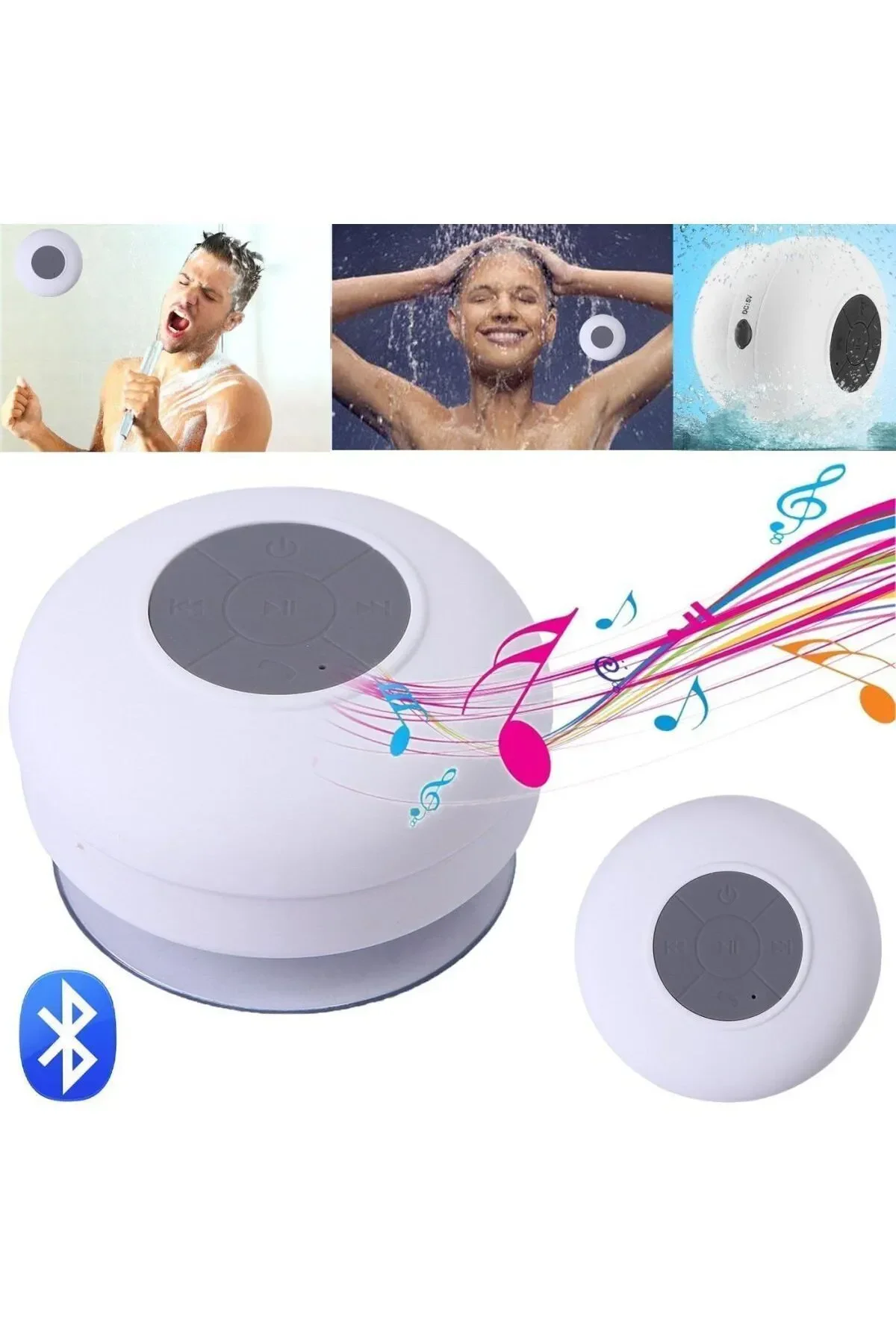 Su Geçirmez Mini Bluetooth Duş Hoparlörü Beyaz
