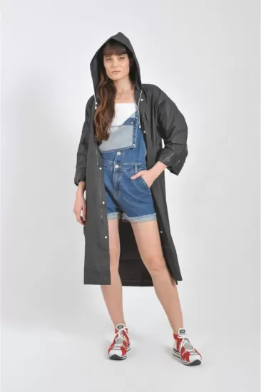 Siyah Yağmurluk Unisex SuGeçirmez Eva Kumaş Kalın